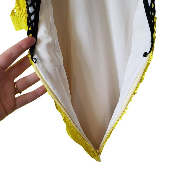 NEW Brogger Diana Neon Yellow Sequin Mini Dress Black Mesh Street Wear Glam - Picture 10 of 15